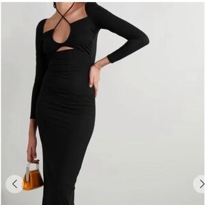 REFORMATION Alexei Black Knit Long Sleeve Tie Neck Midi Dress Medium